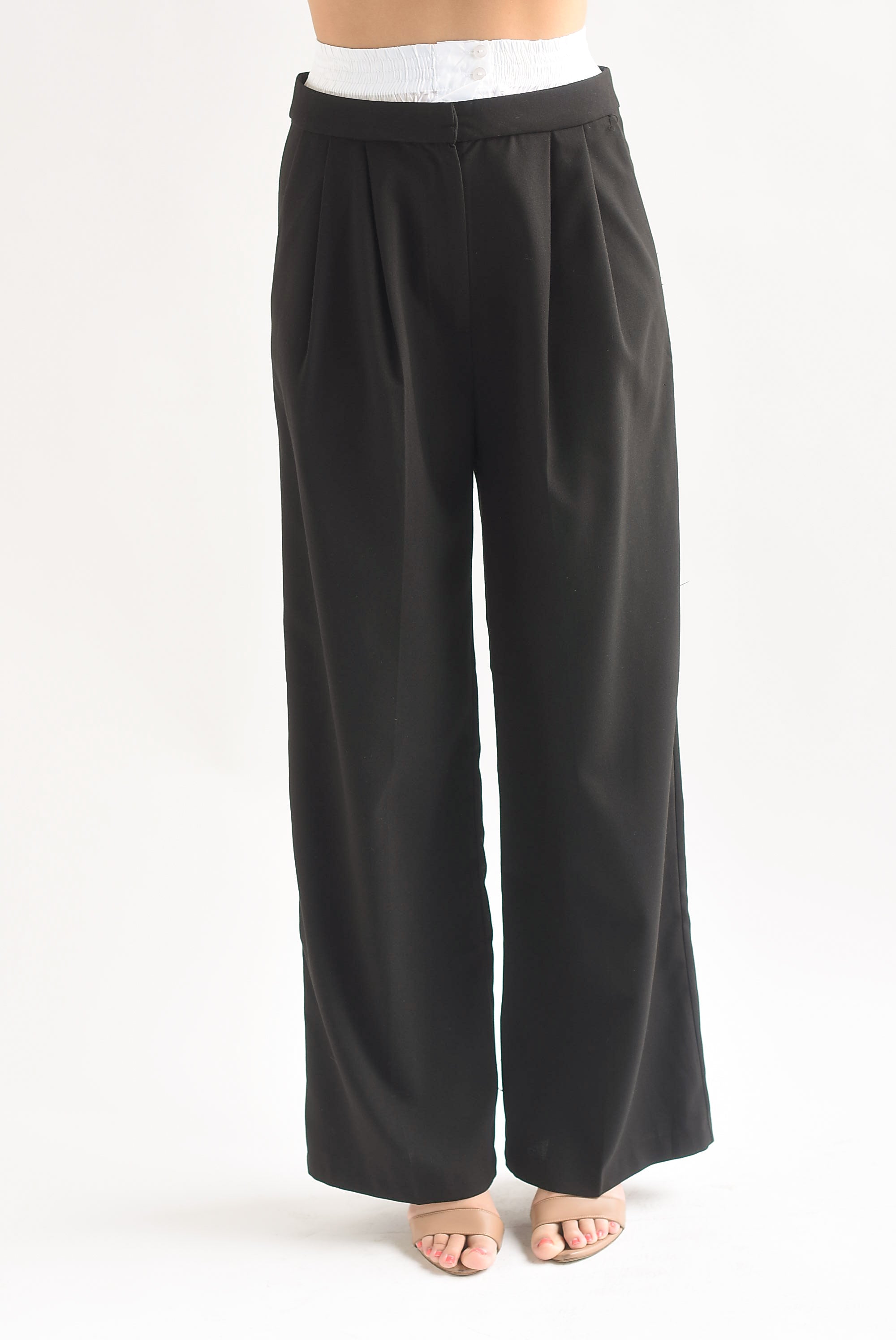 Pantalón sastre pretina blanca Negro