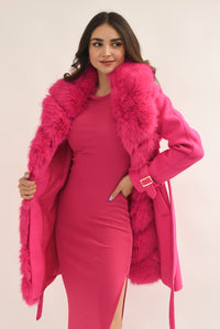 Fashion Styled Abrigo largo cuello fur Fiusha