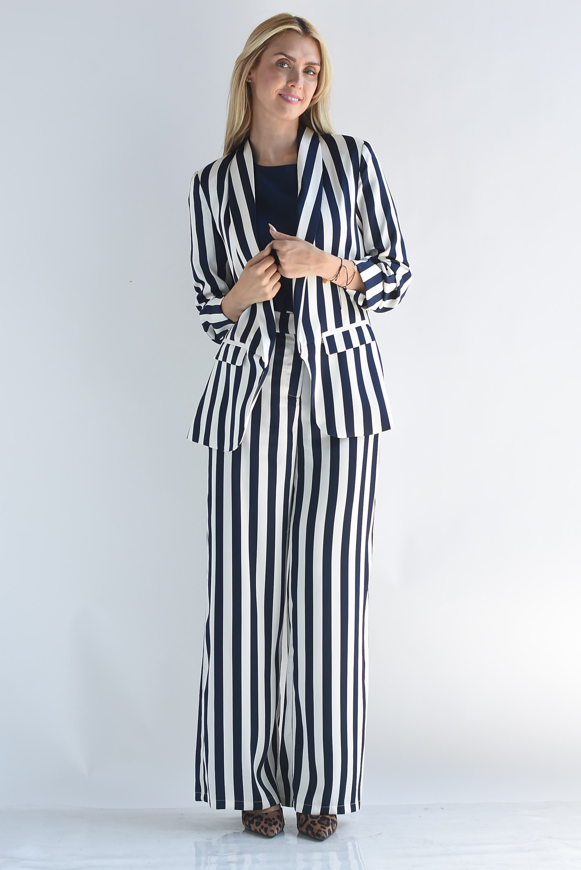 Set Pantalón y Blazer rayas satín