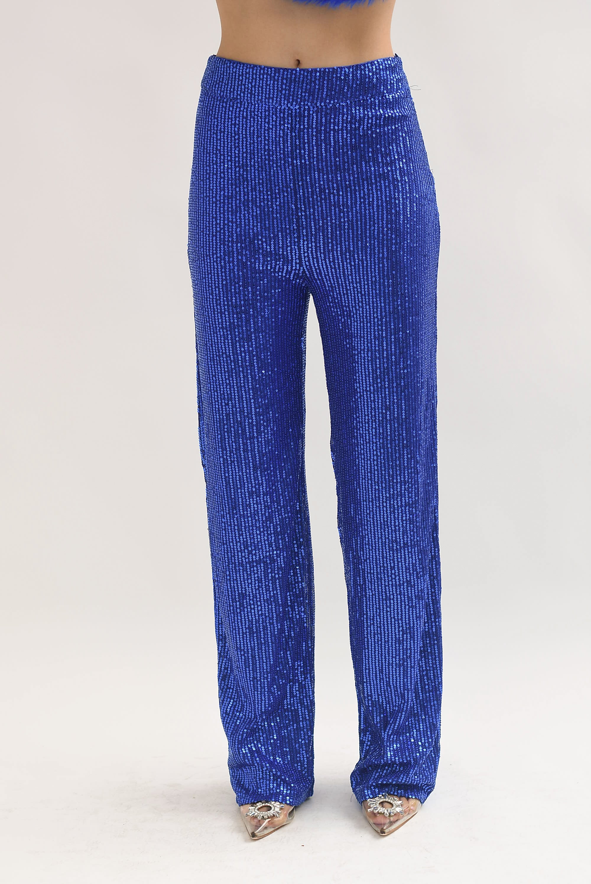 Pantalón pierna ancha lentejuela Azul Rey