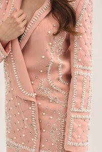 Fashion Styled Blazer dress perlas y brillos Rosa