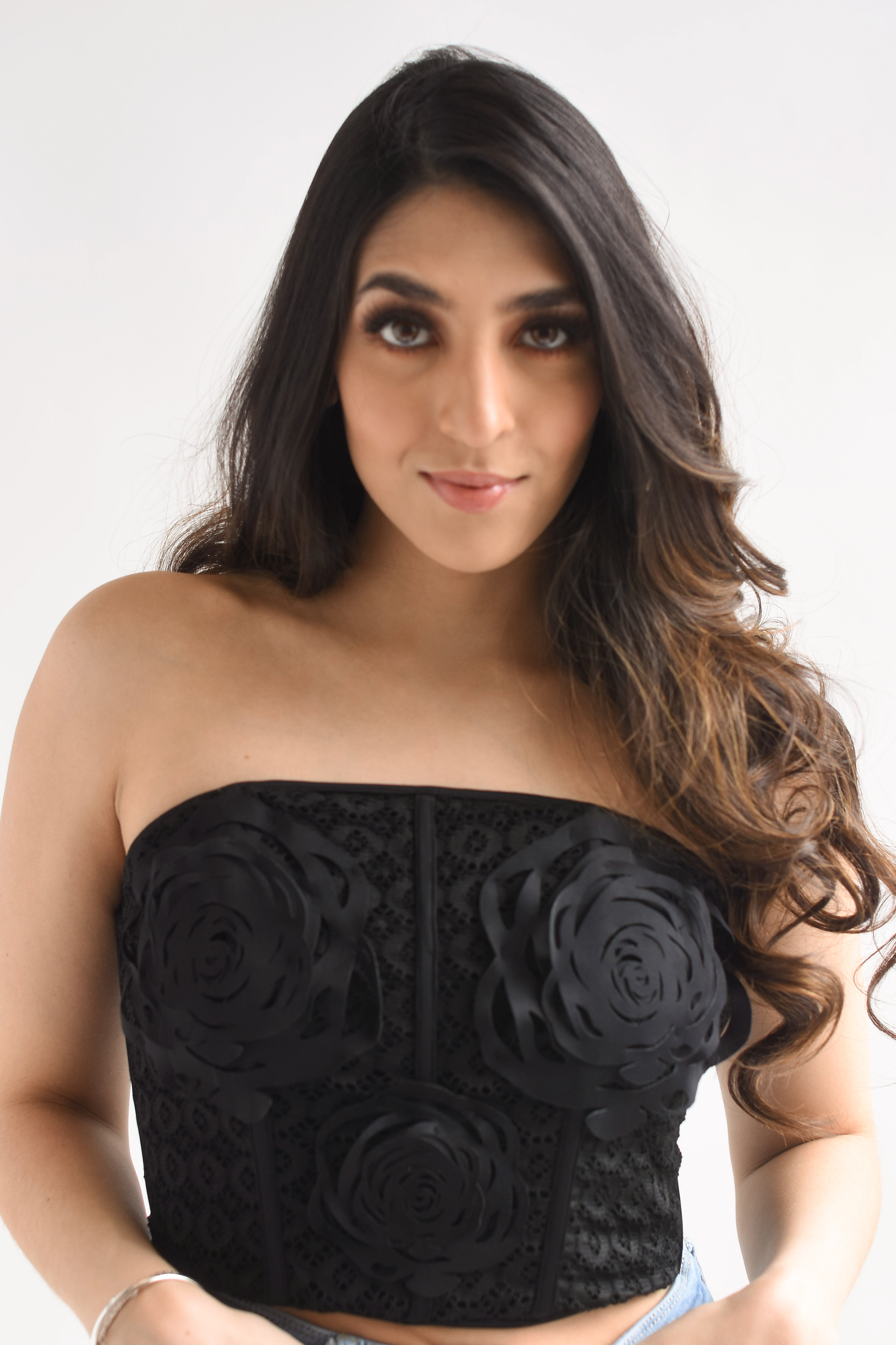Corset encaje flores laser cut Negro