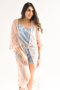 Fashion Styled Kimono mesh flores Rosa baby