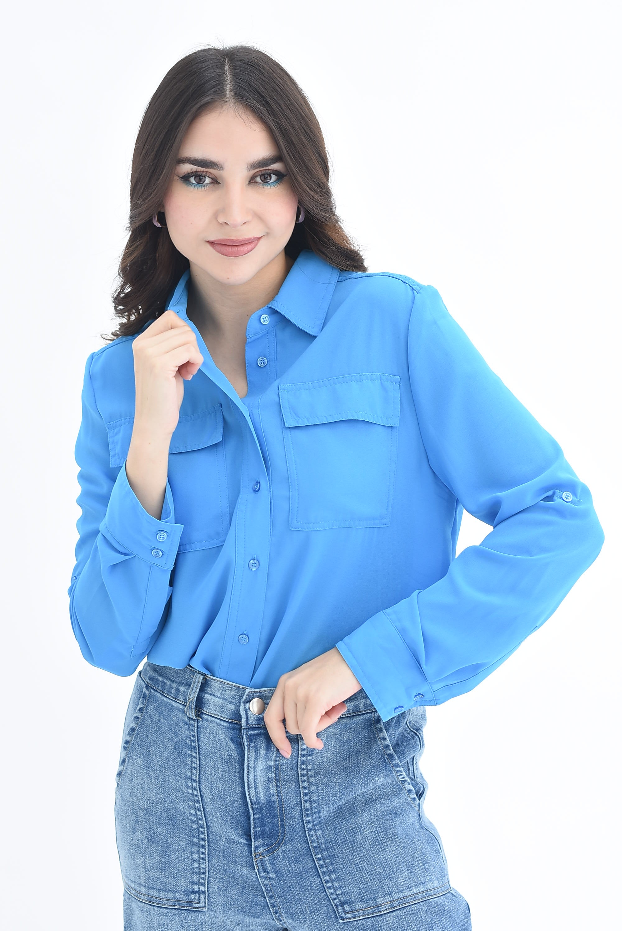Camisa cargo en gasa Azul Mikonos