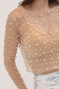 Fashion Styled Blusa mesh perlas y brillos Blush