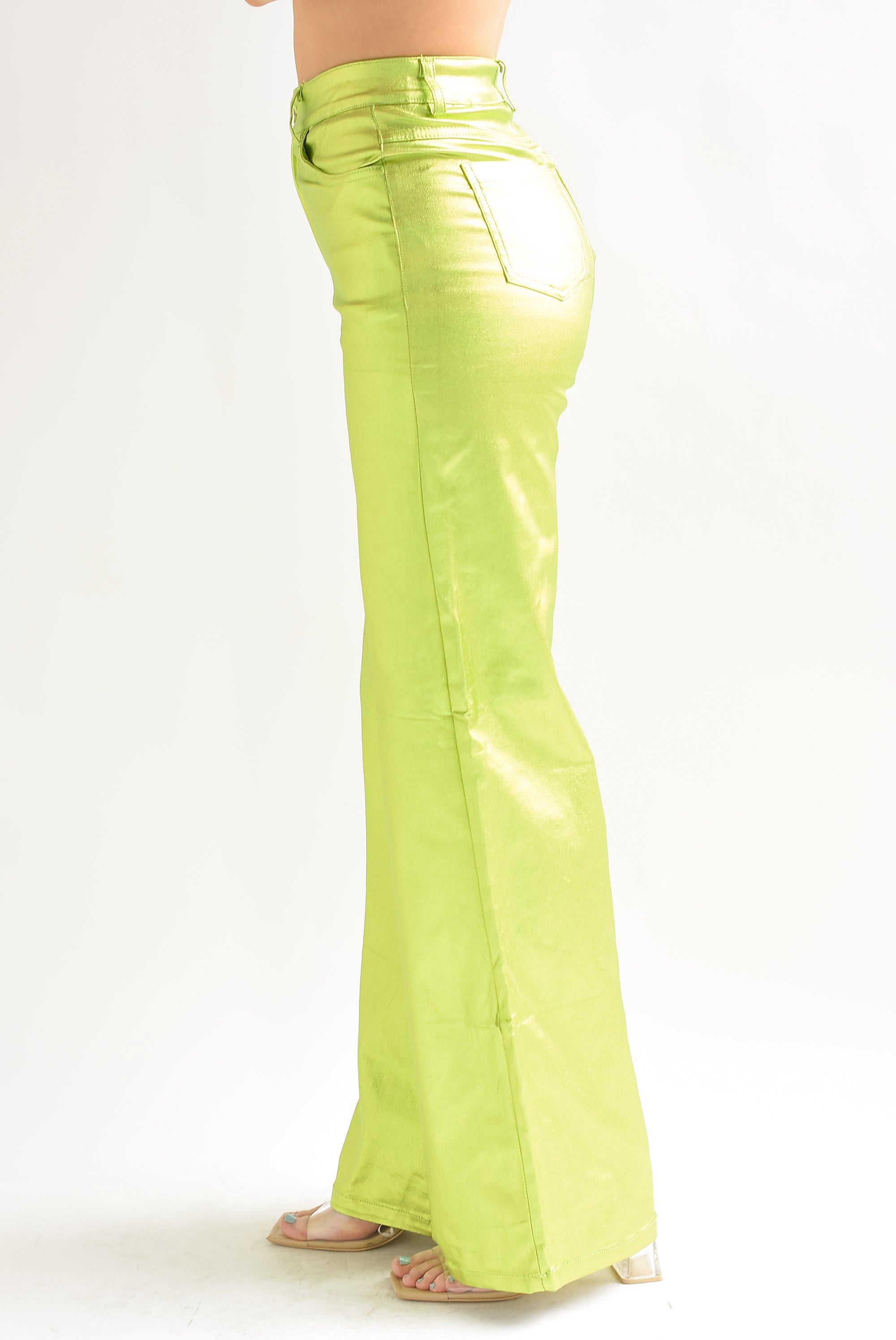 Pantalón metálico wide-leg  Lime