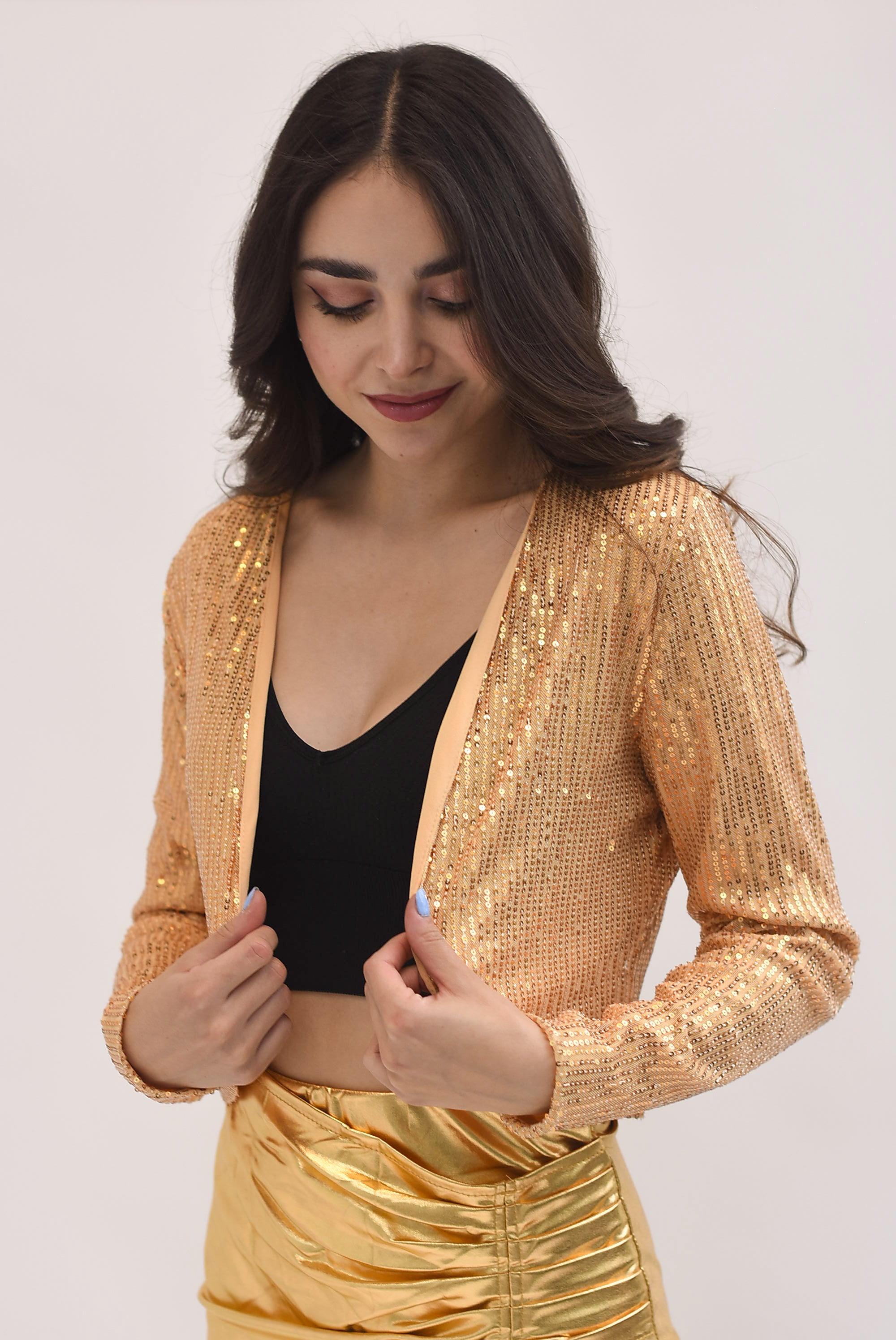 Saco ligero corto Lentejuela Dorado