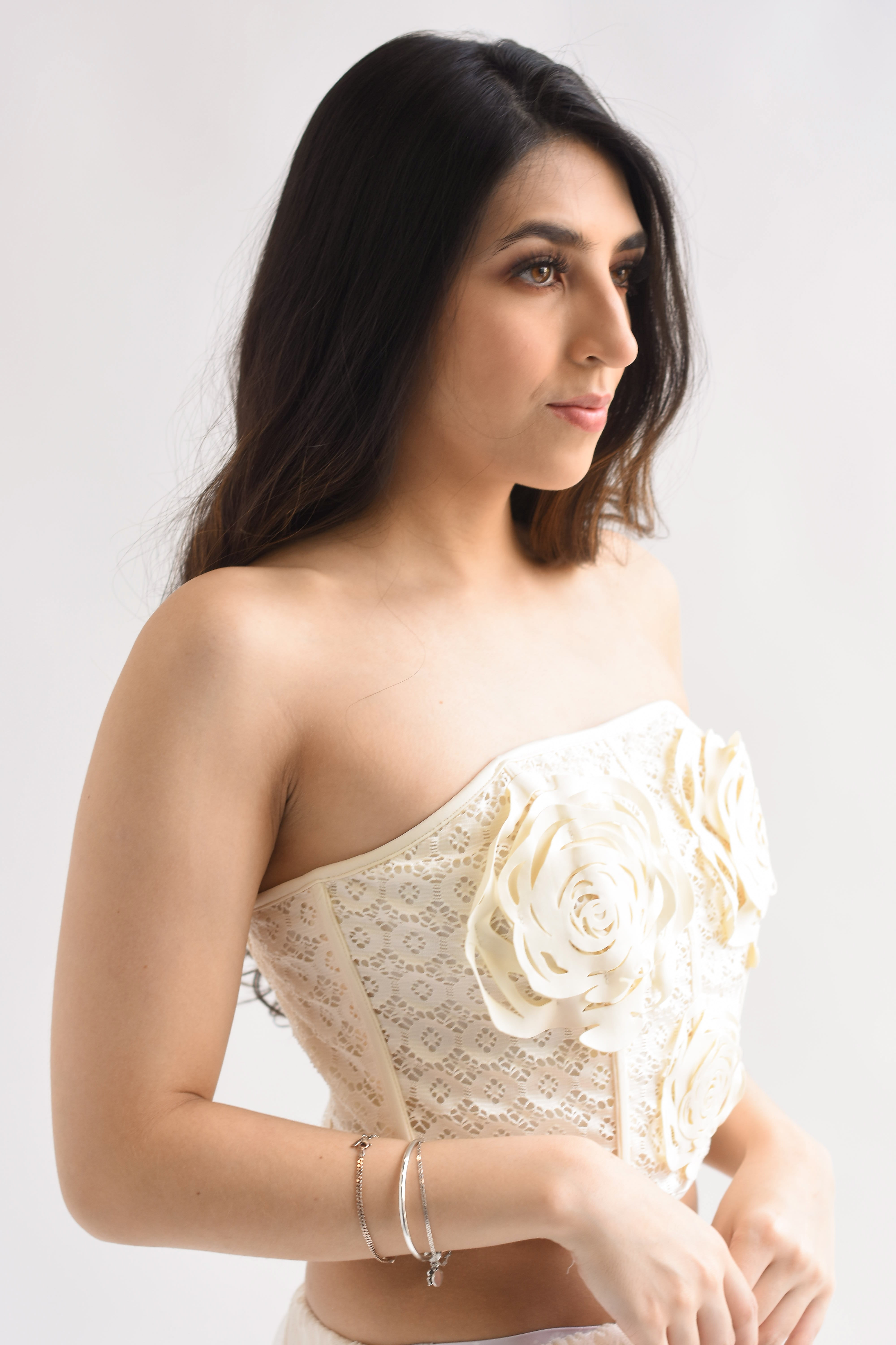 Corset encaje flores laser cut Ivory