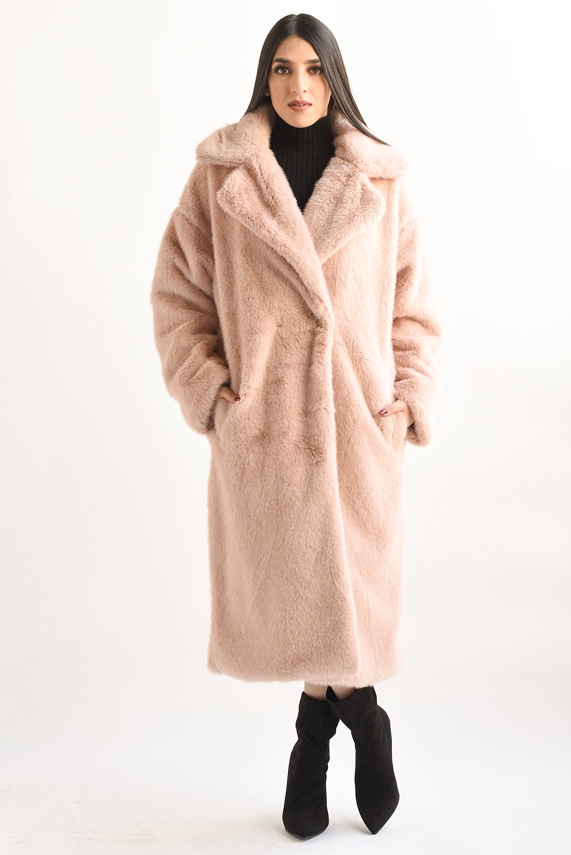 Abrigo largo faux fur Rosa palo