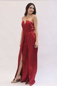 Fashion Styled Jumpsuit strapless satín Rojo Cereza