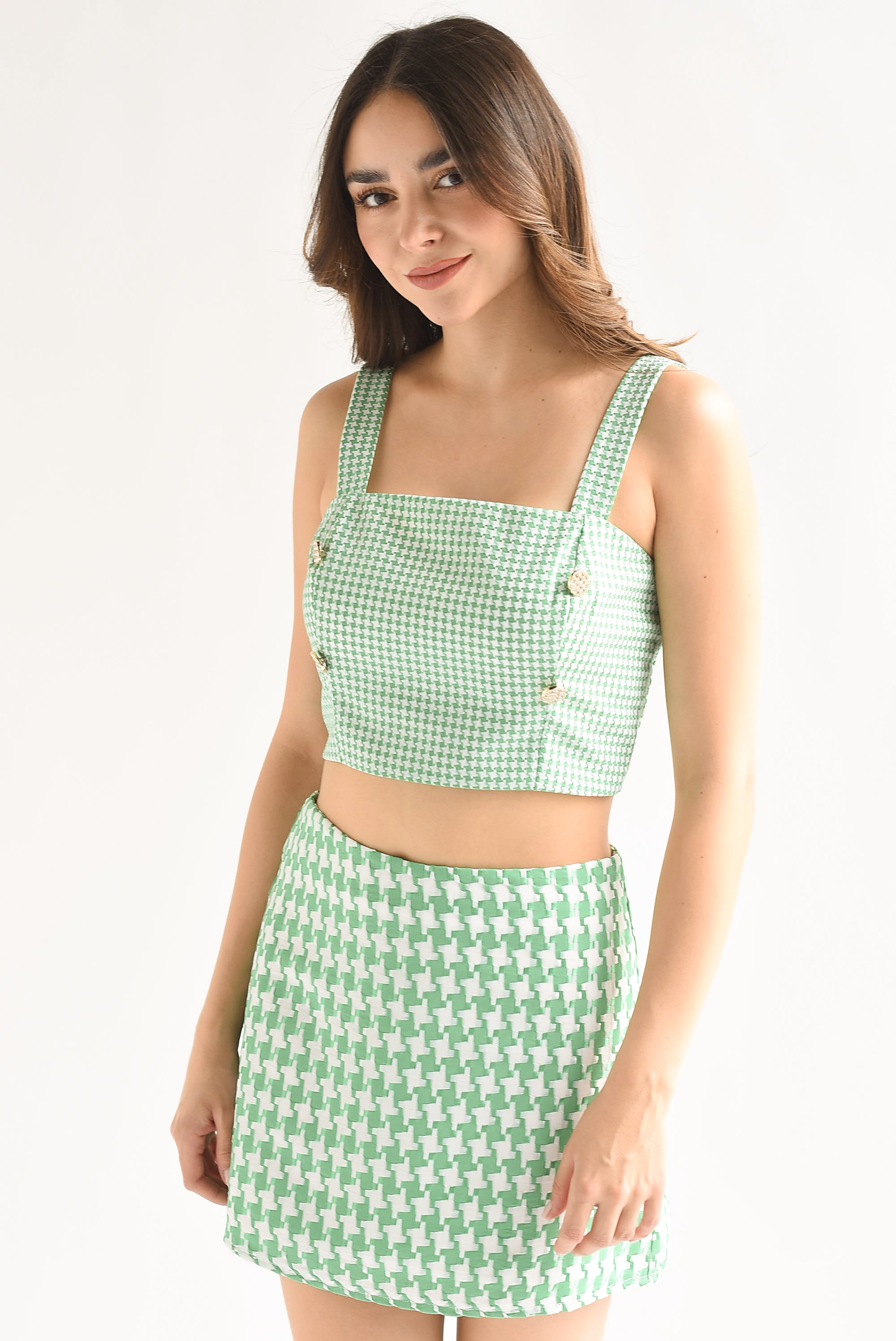 Set Falda y Top houndstooth Verde