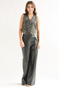 Fashion Styled Pantalón wide leg vinipiel Negro