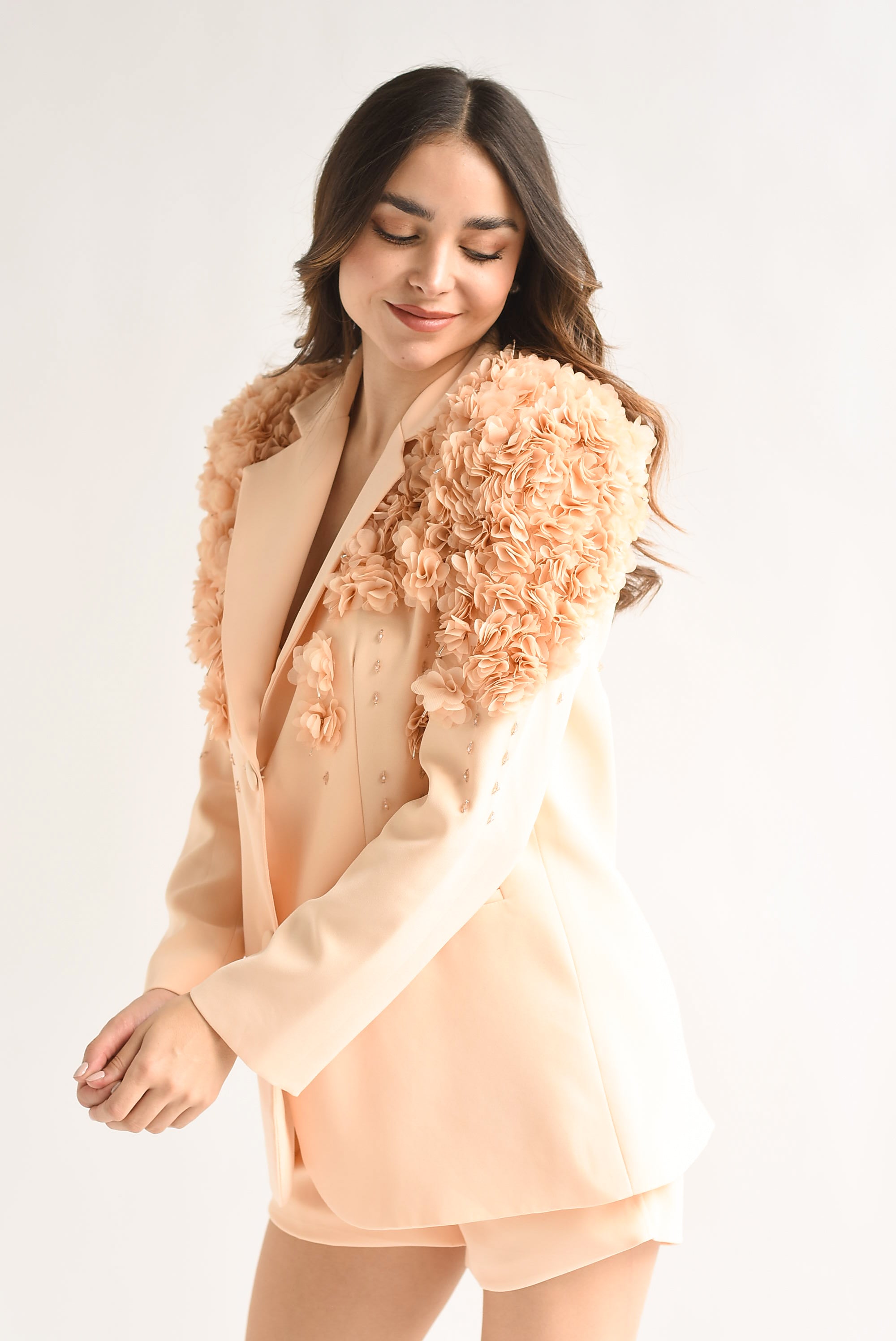 Set Short y Blazer flores 3D Peach
