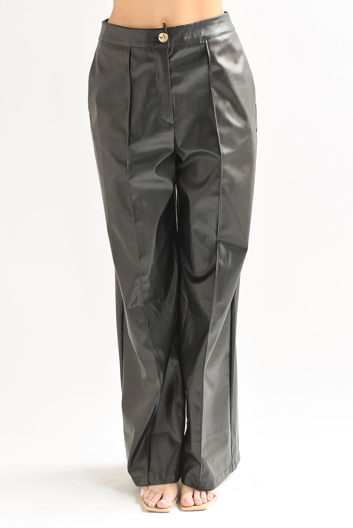 Pantalón wide leg vinipiel Negro