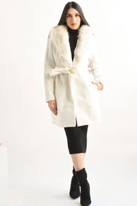 Fashion Styled Abrigo cinta fur Blanco