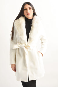 Fashion Styled Abrigo cinta fur Blanco