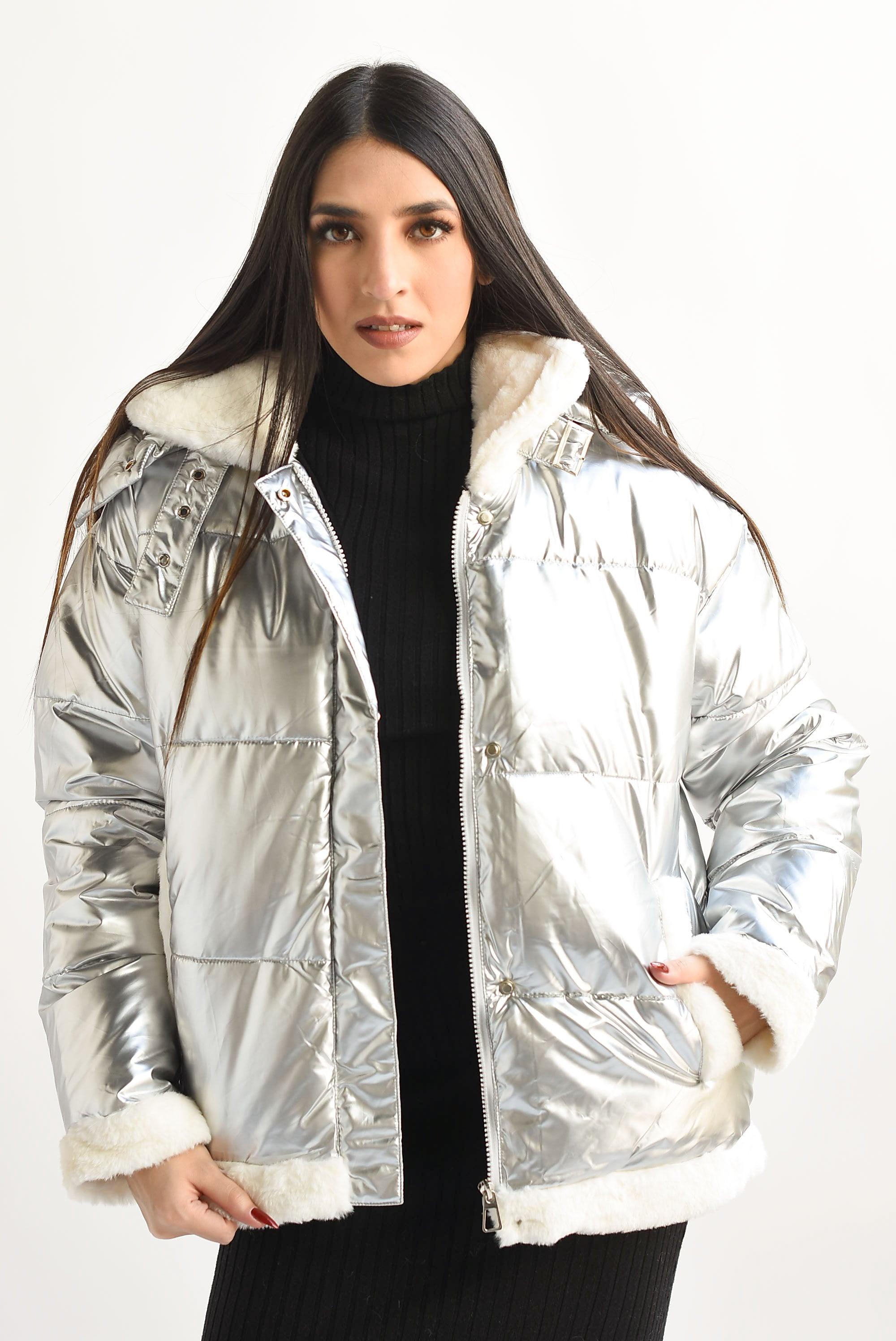 Chamarra puffer fur Plata