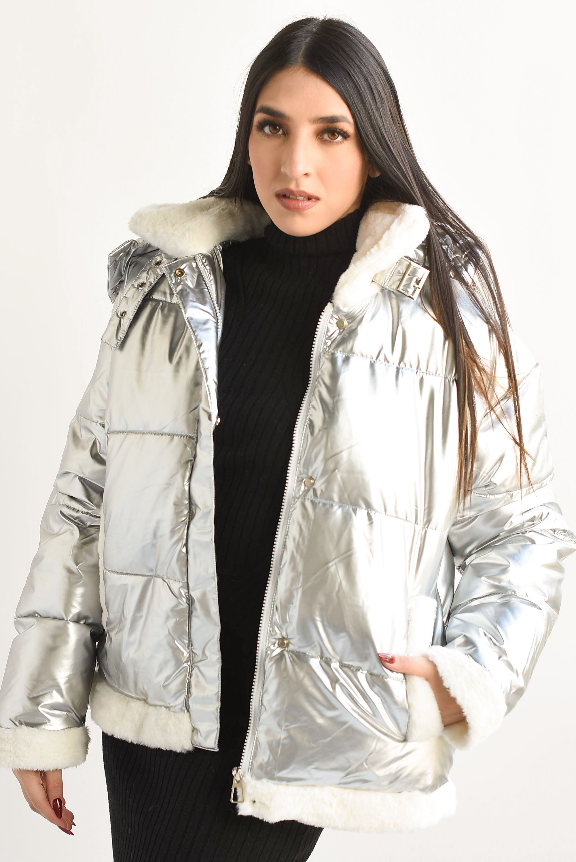 Chamarra puffer fur Plata