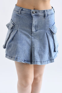 Fashion Styled Falda corta cargo brillos Denim