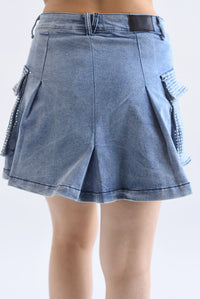 Fashion Styled Falda corta cargo brillos Denim