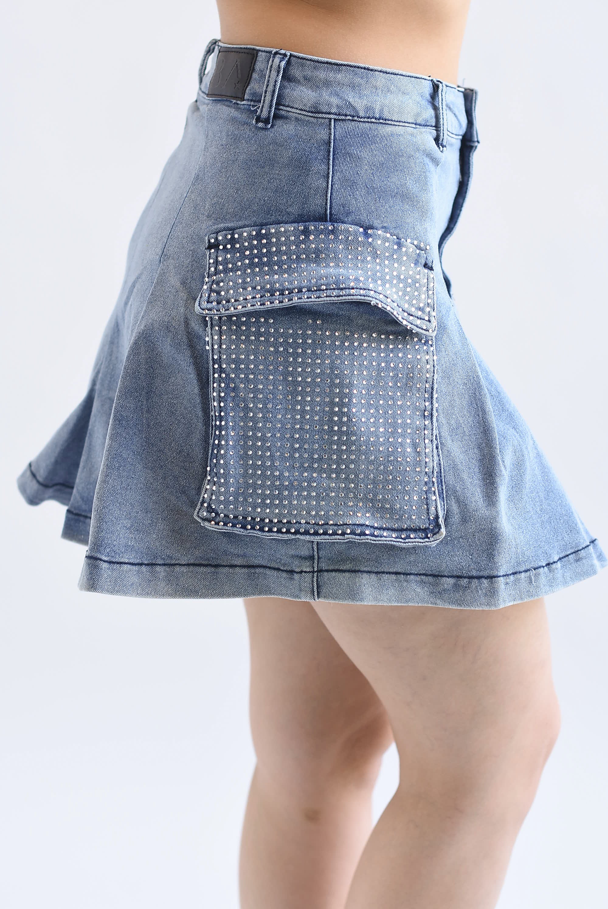 Falda corta cargo brillos Denim