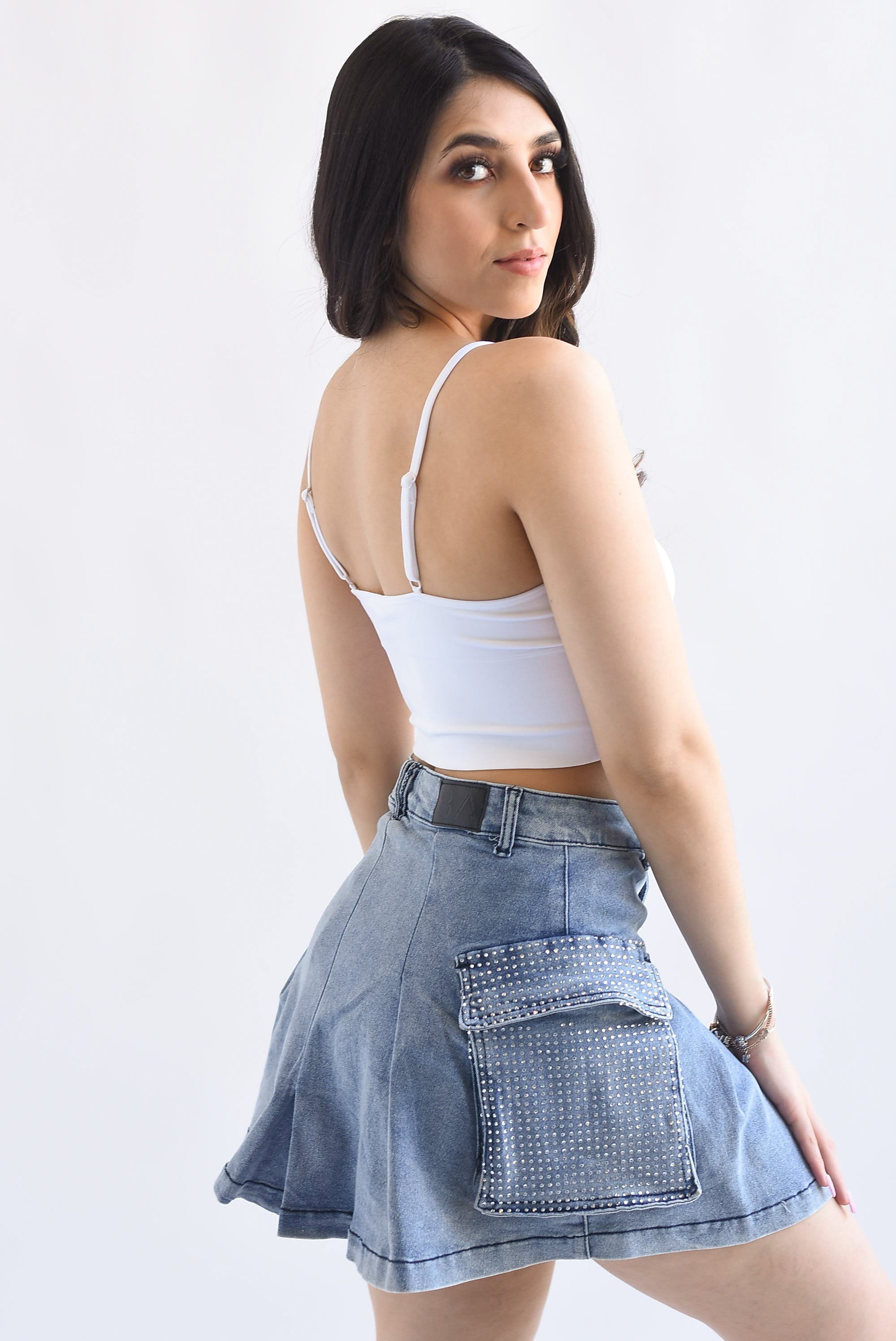 Falda corta cargo brillos Denim