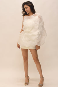 Fashion Styled Vestido asimétrico Flor Organza 3D Blanco
