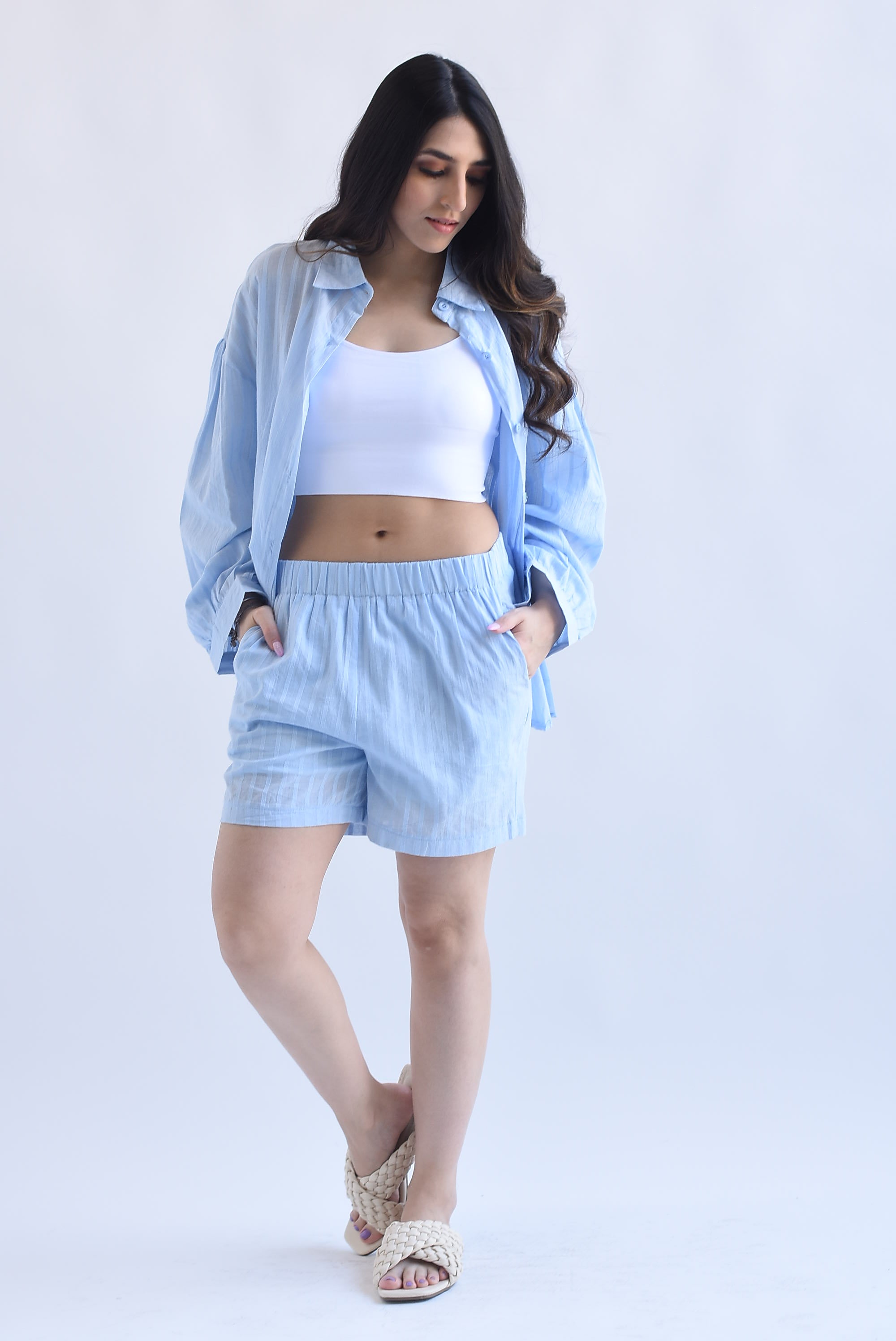 Set Short y Camisa lino Azul