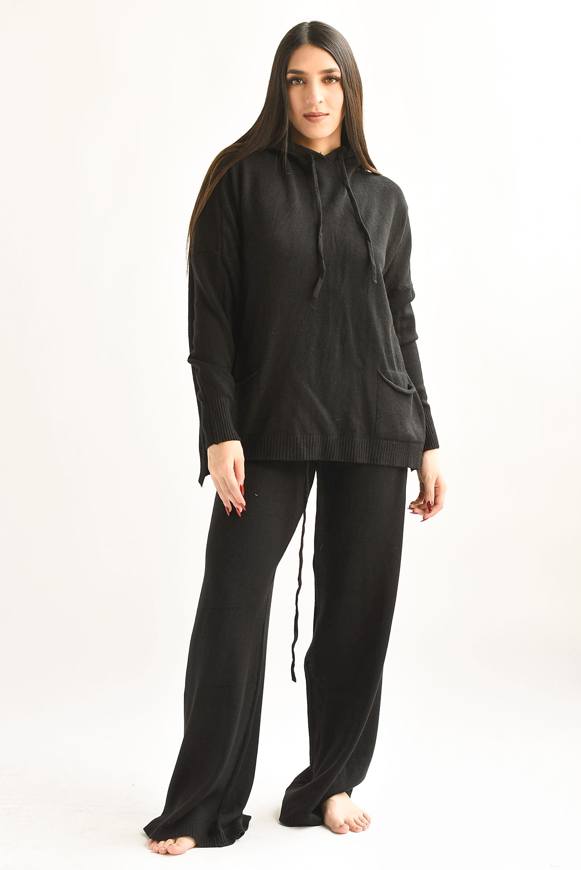 Set Pantalón y Hoodie larga punto Negro