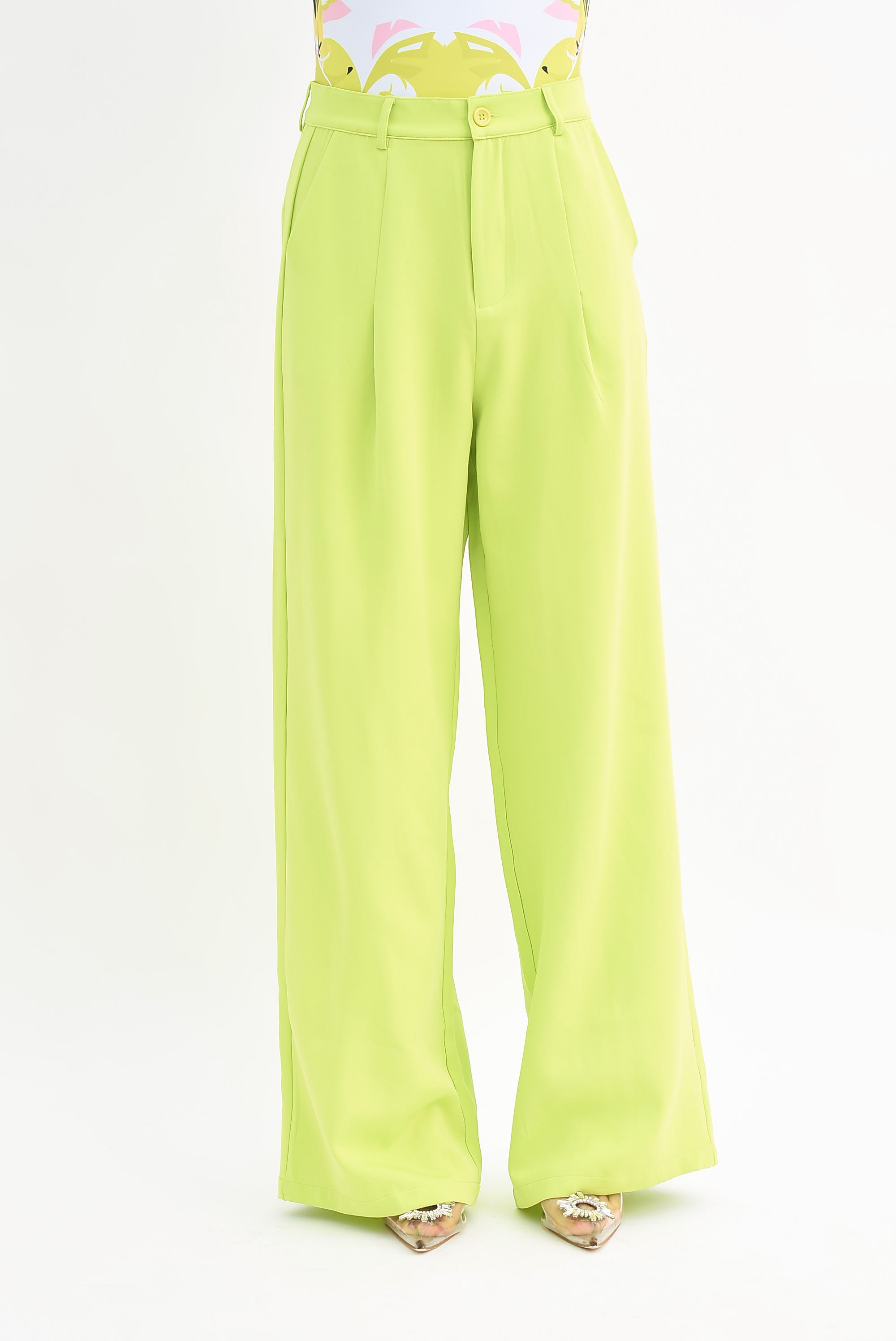 Pantalón pierna ancha pinzas Lime