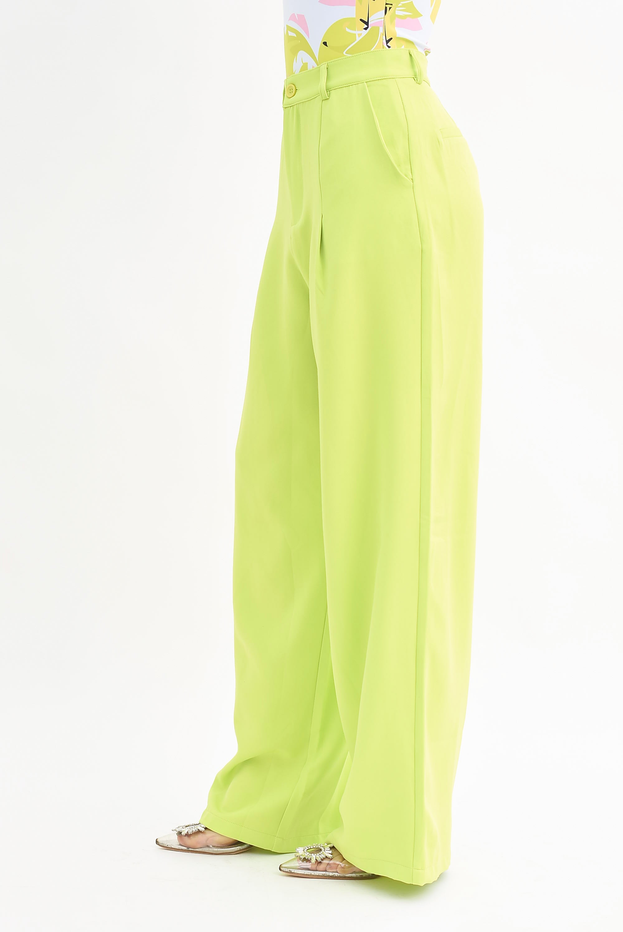 Pantalón pierna ancha pinzas Lime