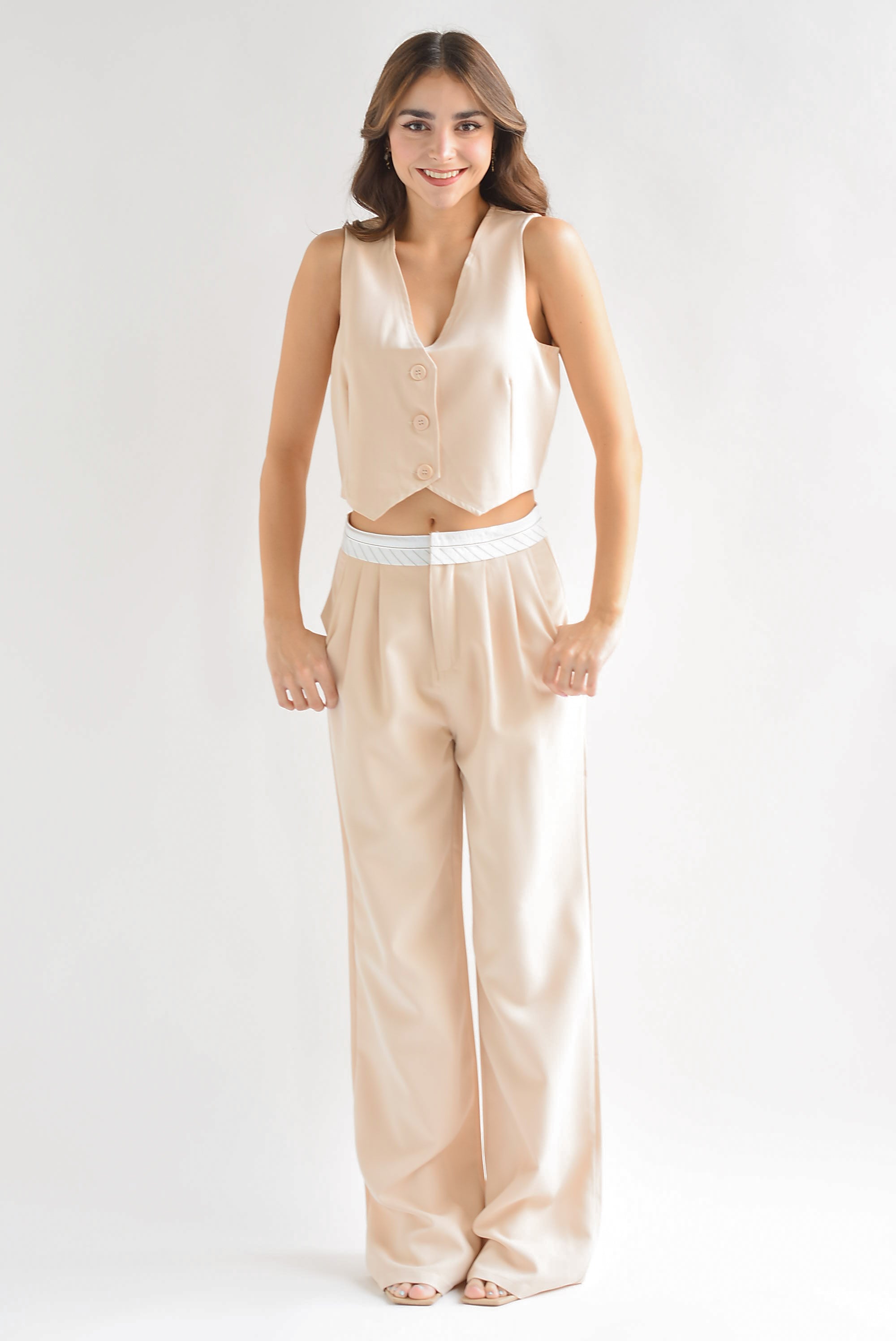 Set Pantalón pretina doblada y Chaleco Kaki