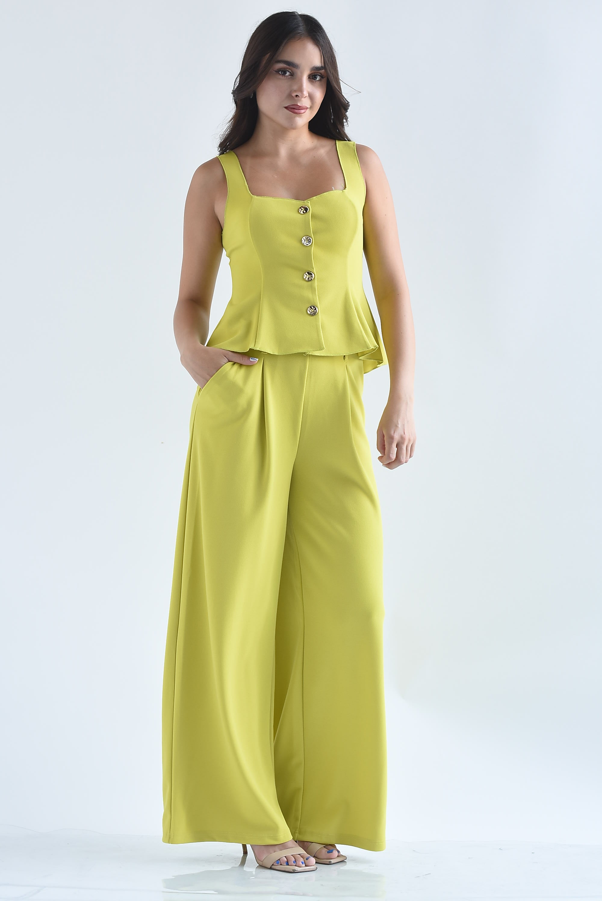 Set Pantalón con cinturón y Blusa peplum
