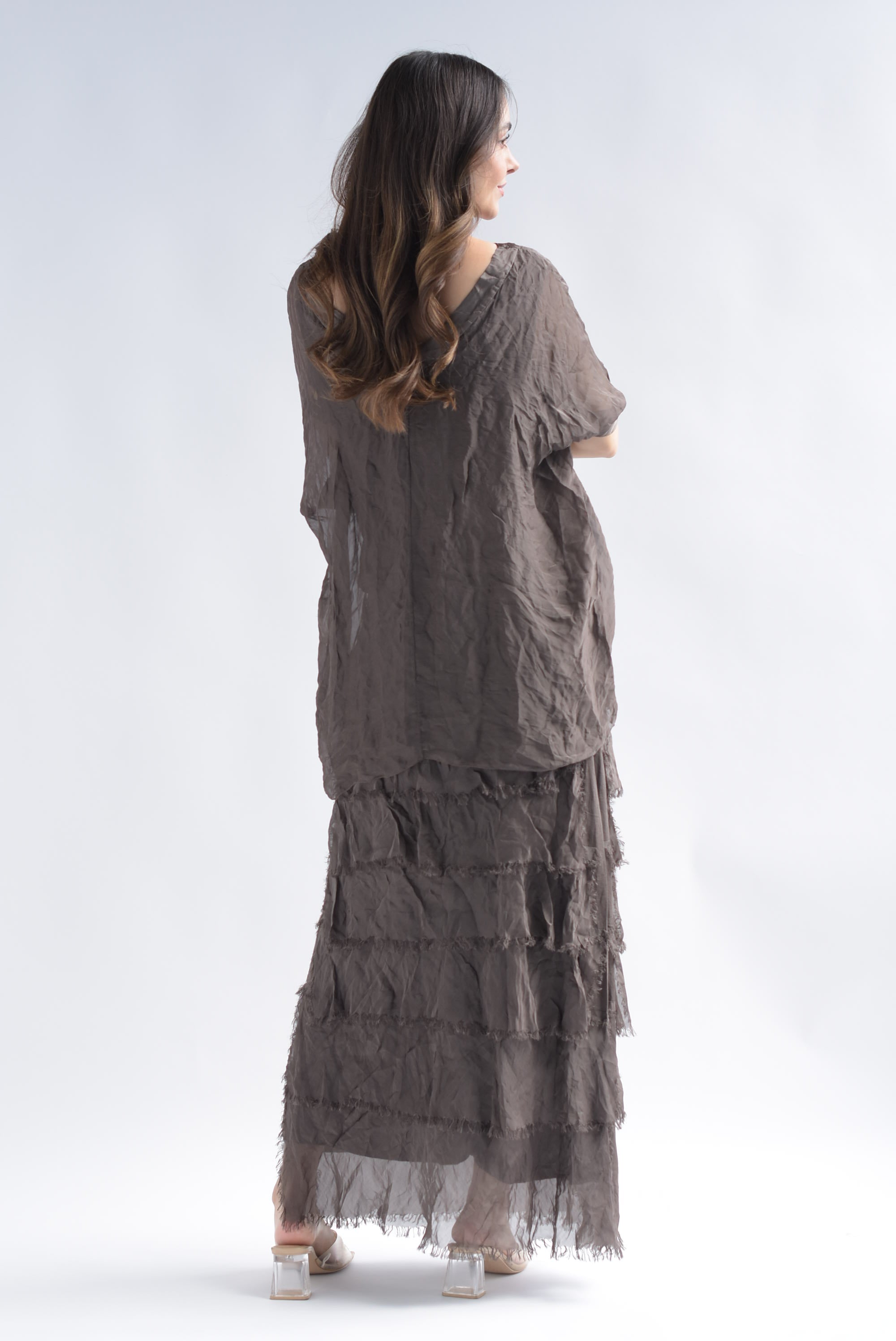 Set Falda olanes y Blusón arrugas Espresso