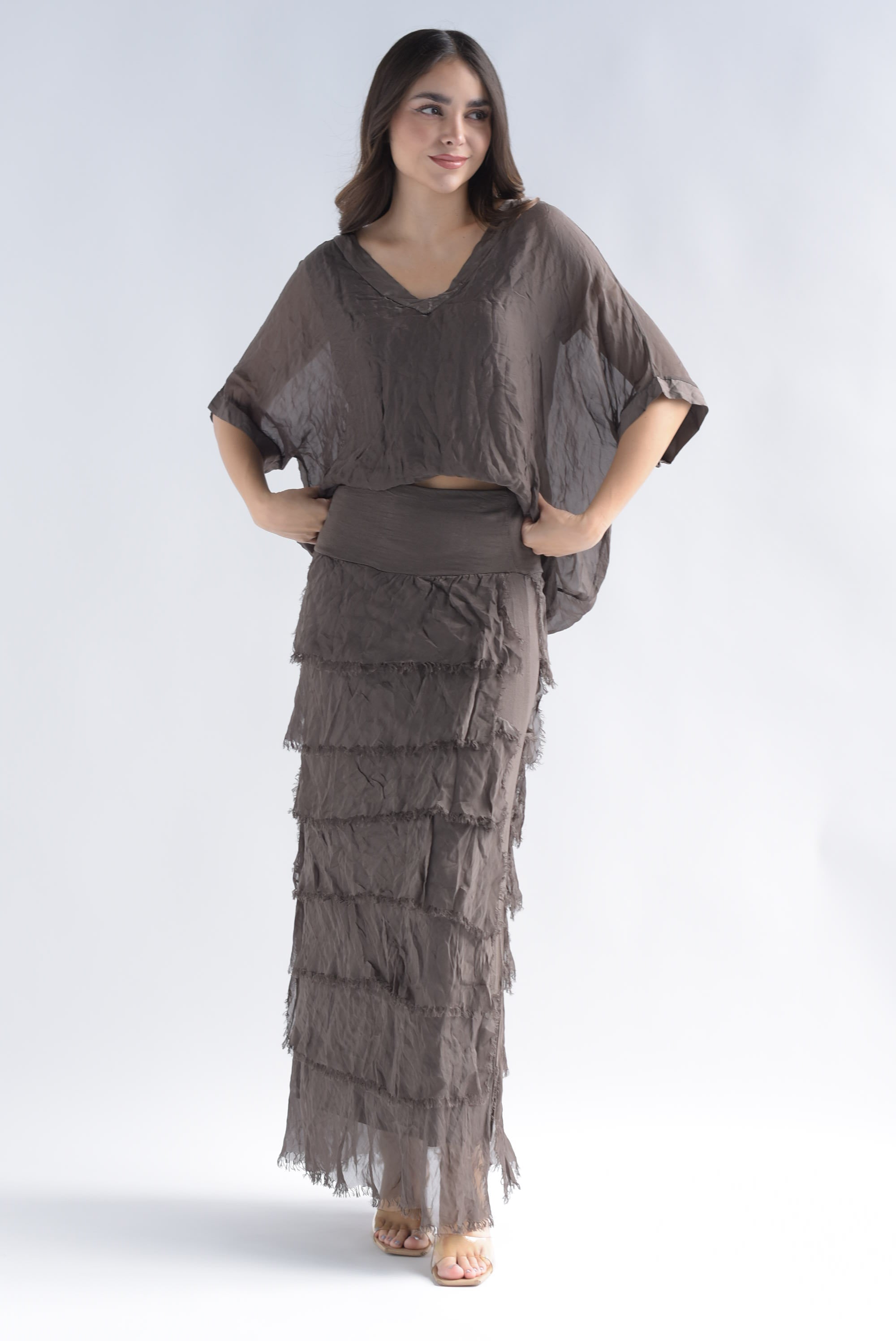 Set Falda olanes y Blusón arrugas Espresso