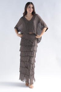 Fashion Styled Set Falda olanes y Blusón arrugas Espresso