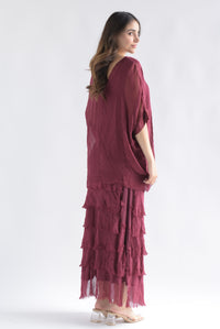 Fashion Styled Set Falda larga olanes y Blusón Vino
