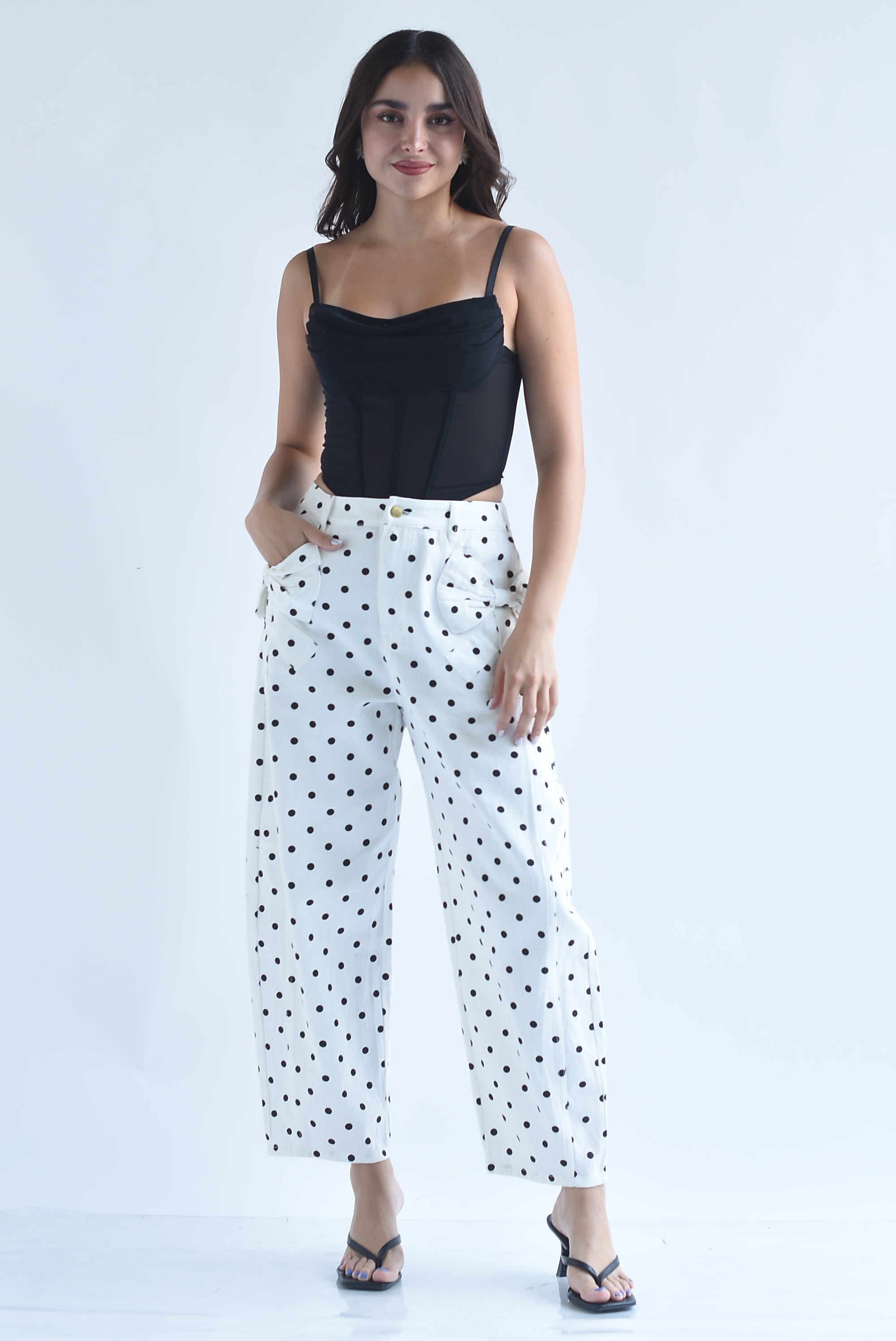 Jeans barrel moños polka dots