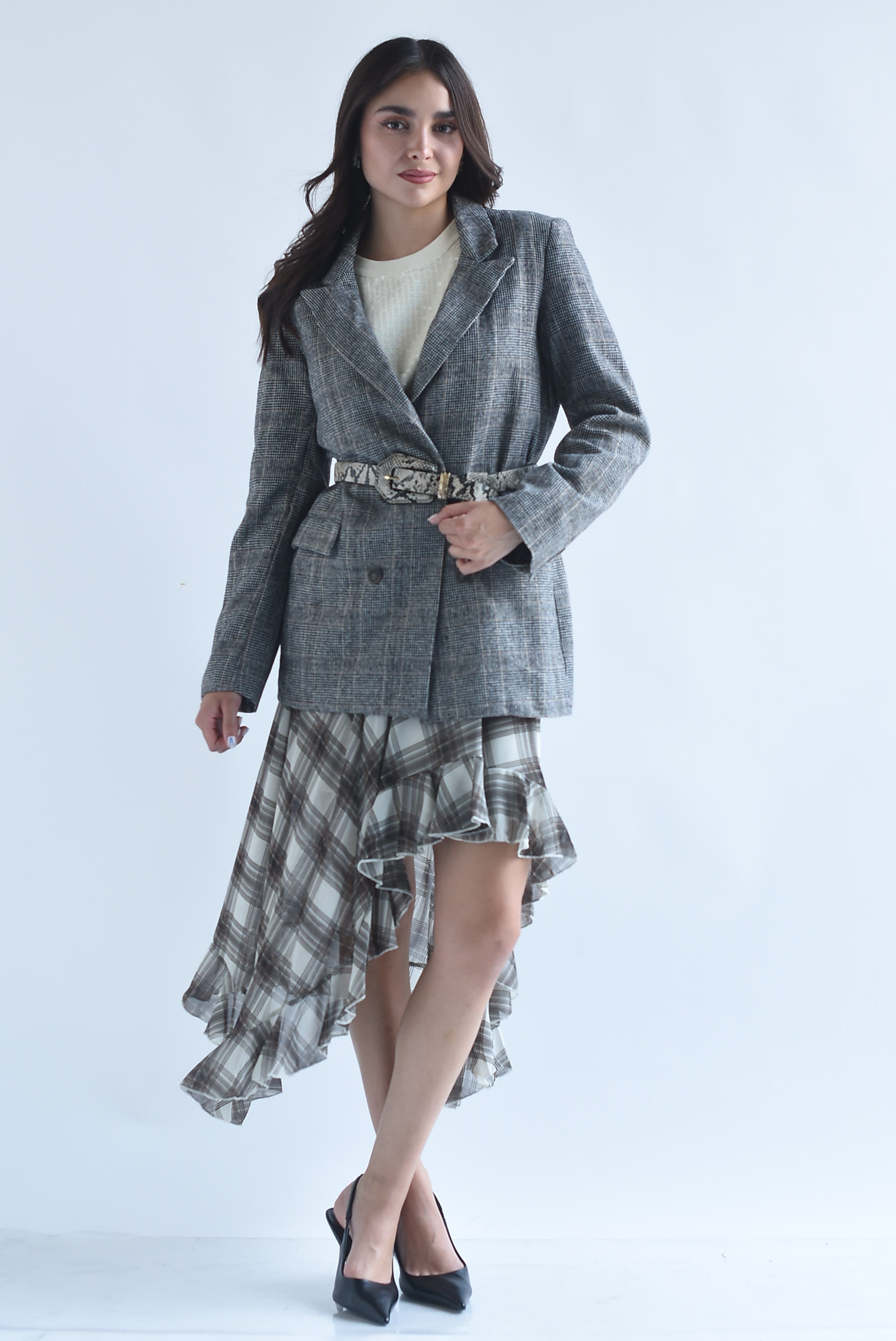 Falda gasa asimétrica olán cuadros