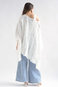 Fashion Styled Poncho deshilado denim Blanco