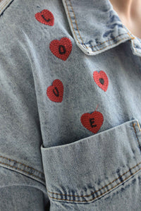 Fashion Styled Chamarra larga parches Denim Light