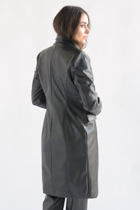 Fashion Styled Abrigo vinipiel bolsillos ojal Negro