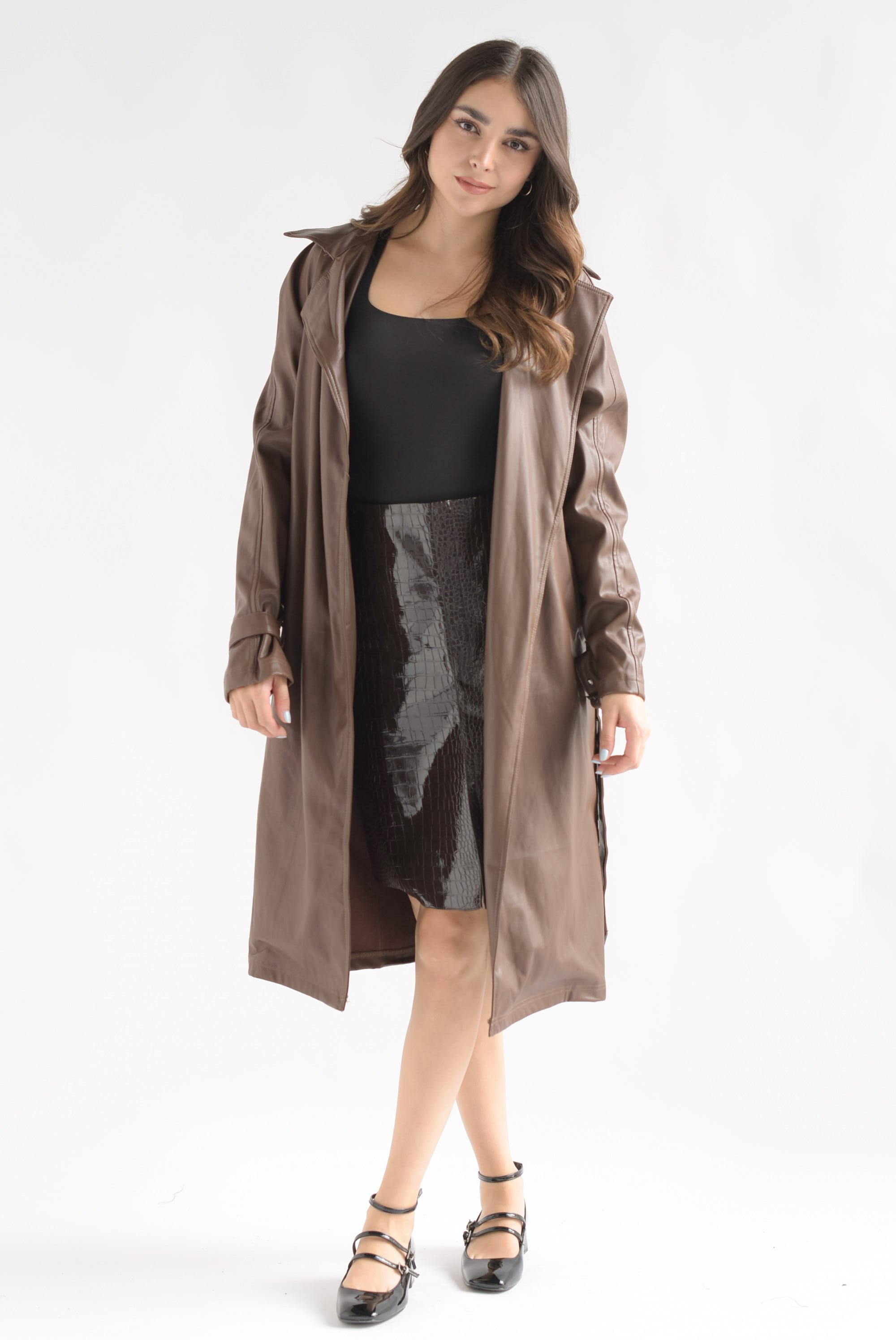 Gabardina vinipiel cinturones Café