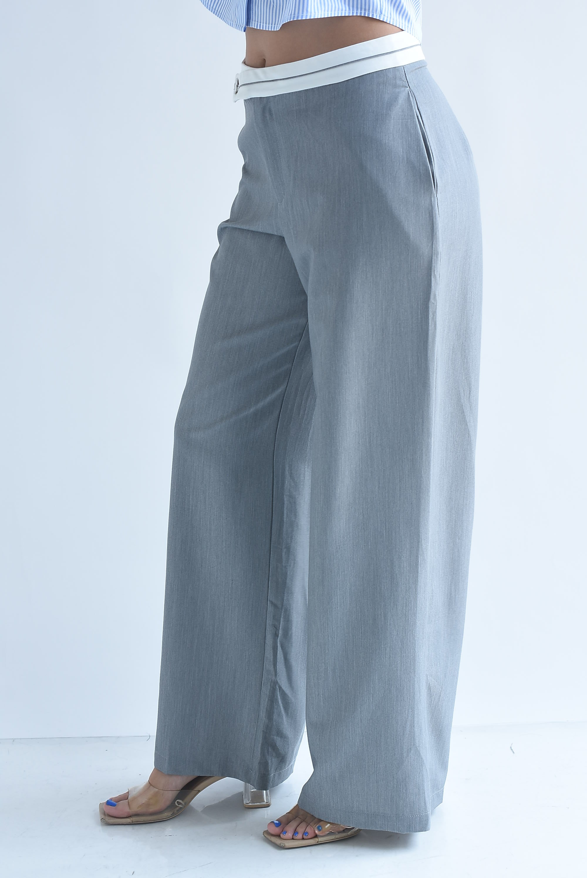 Pantalón de vestir wide pretina blanca
