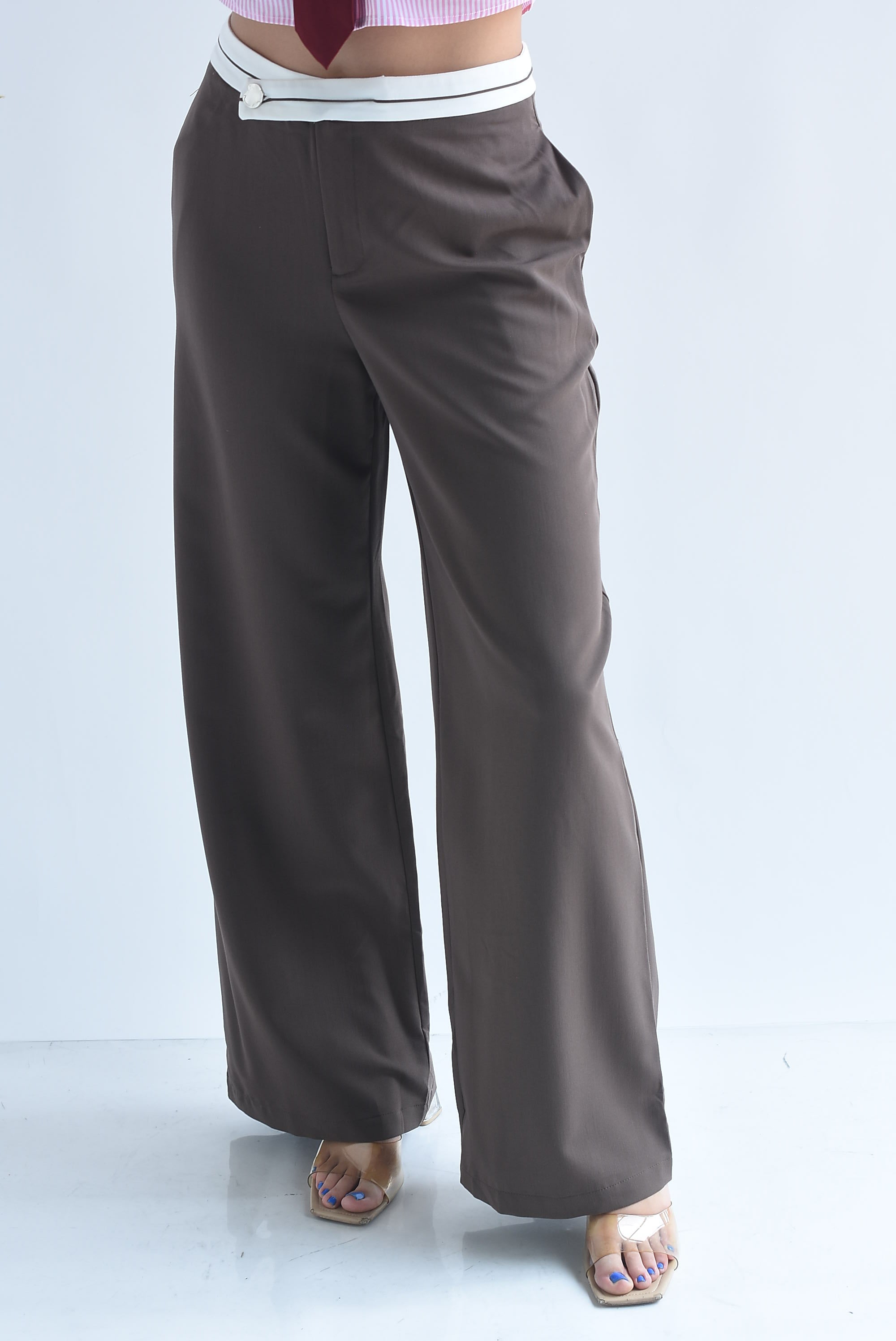 Pantalón de vestir wide pretina blanca