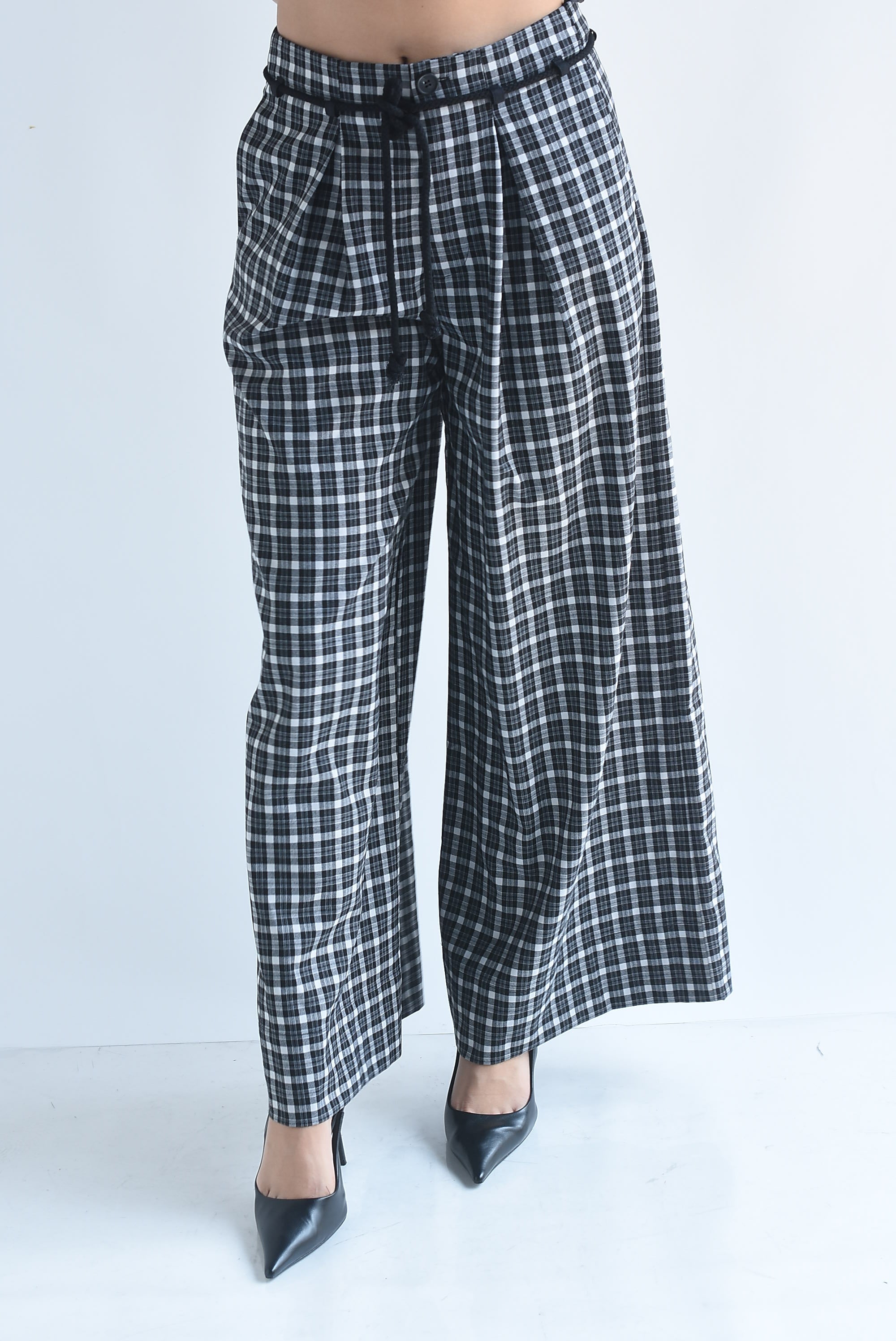 Pantalón wide leg cuadros jareta