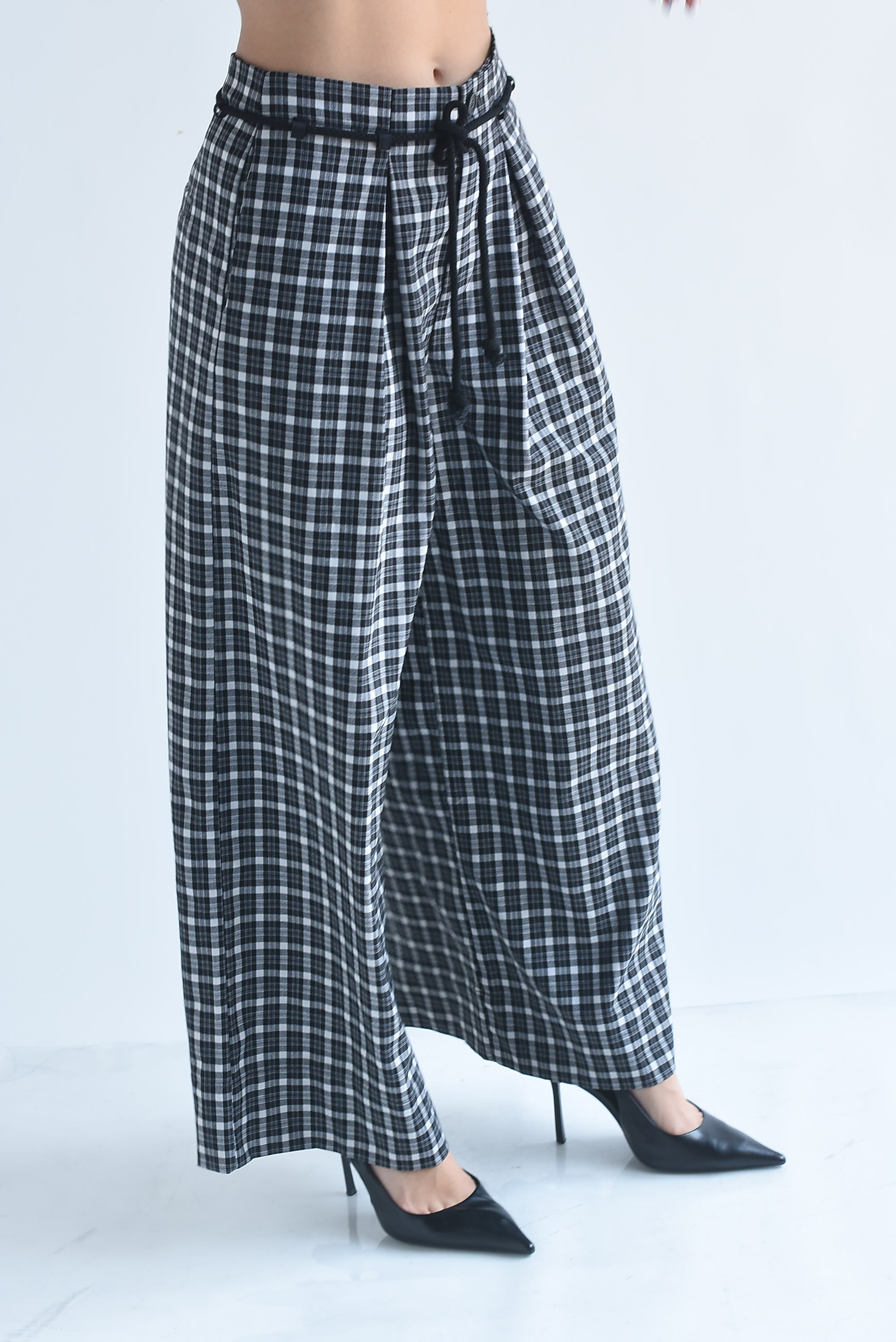 Pantalón wide leg cuadros jareta