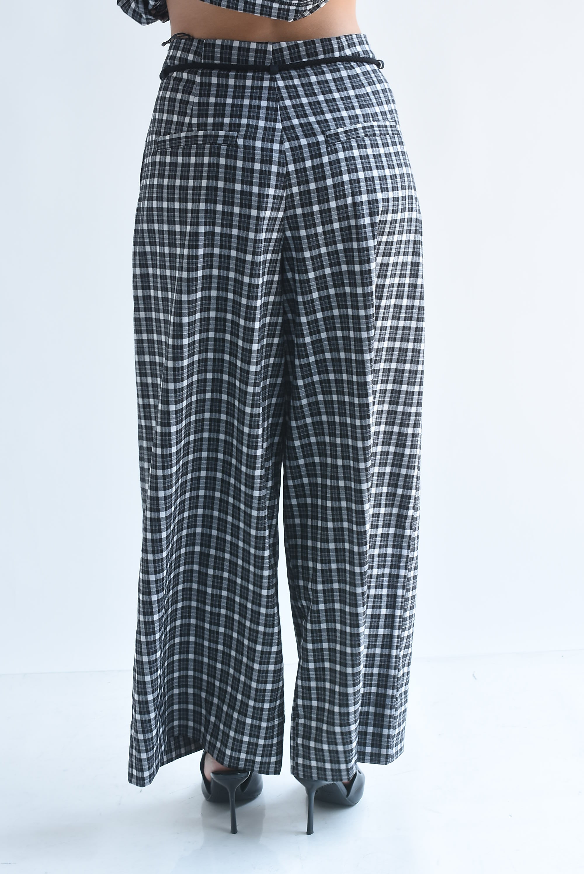 Pantalón wide leg cuadros jareta