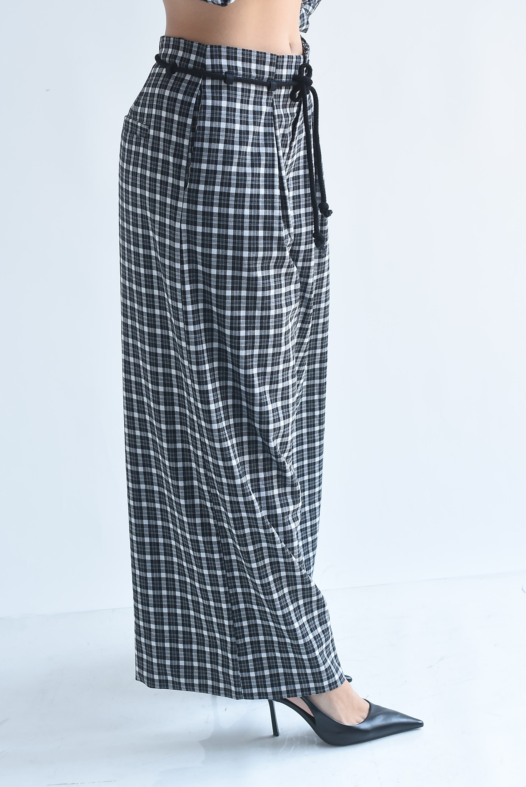 Pantalón wide leg cuadros jareta