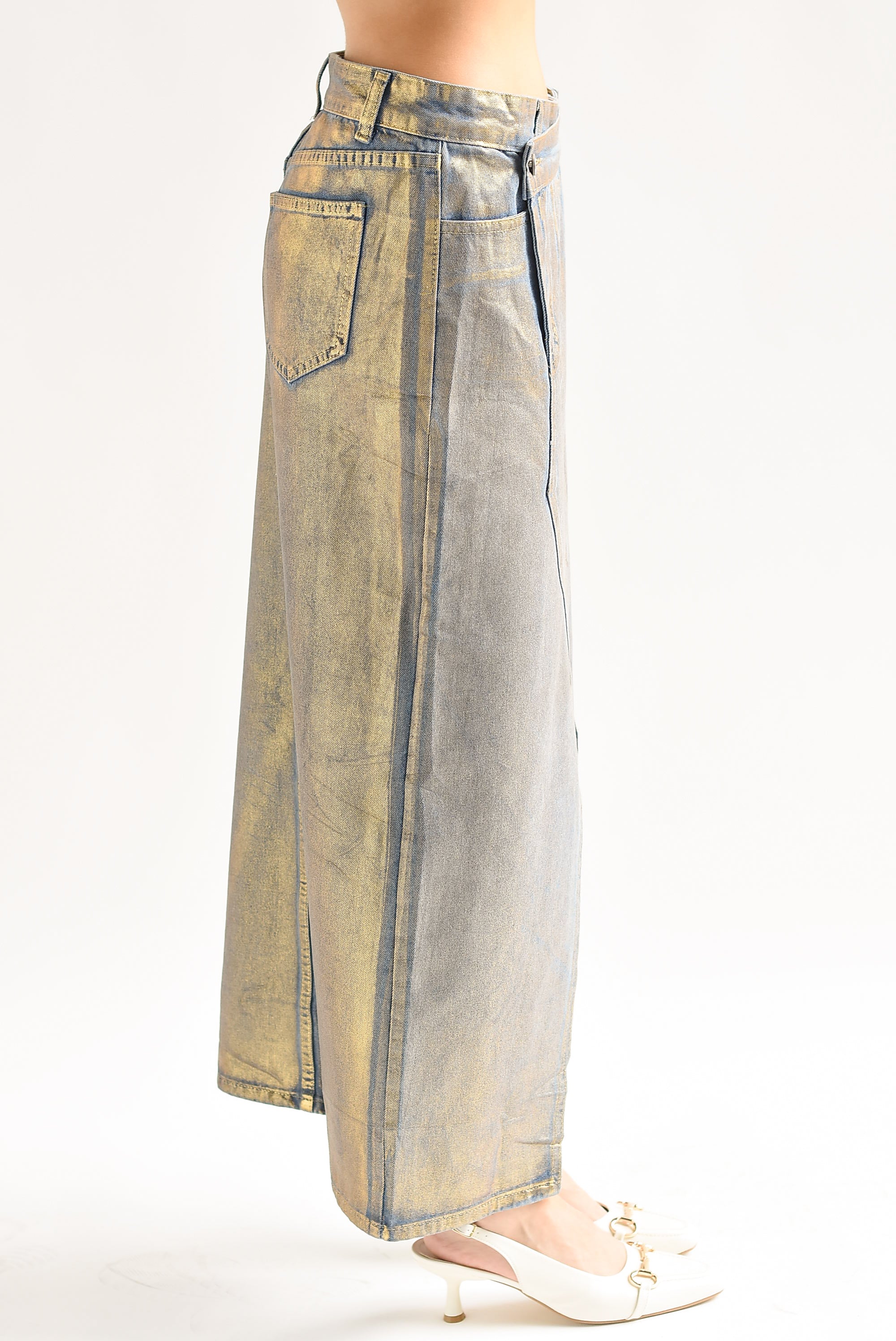 Falda Denim Foil Dorado